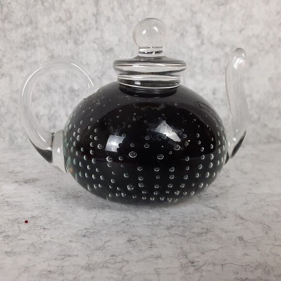 Pilgram Glass USA Made Black Tea Pot Kettle Lantern with Spout/Handle 3 1/2" - Picture 4 of 10